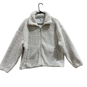 Athleta Women’s Sherpa Fleece Zip Jacket Cream White M Cozy Full Zip perfromance